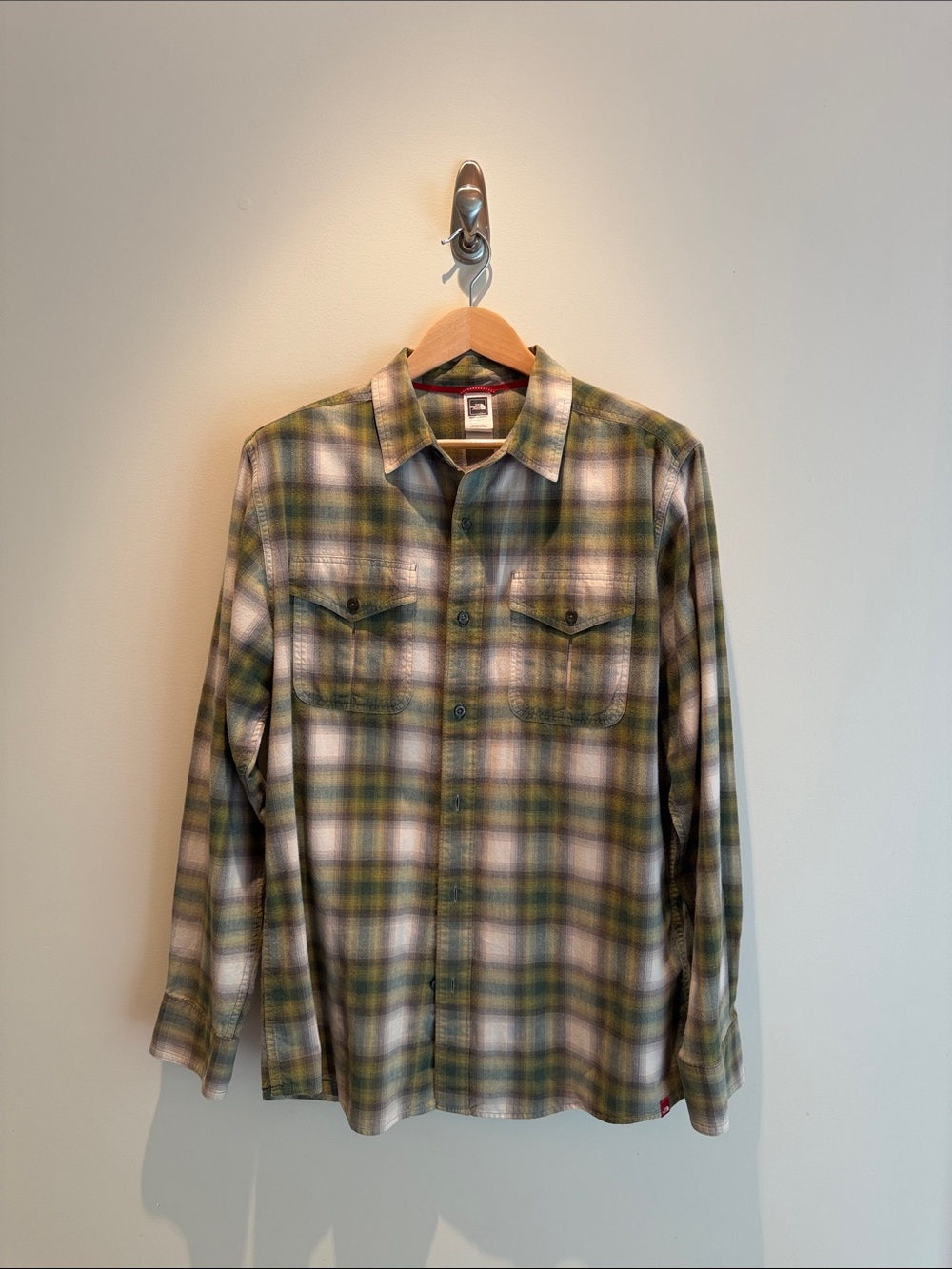The North Face Olive Green Plaid Shirt with Red Trim
